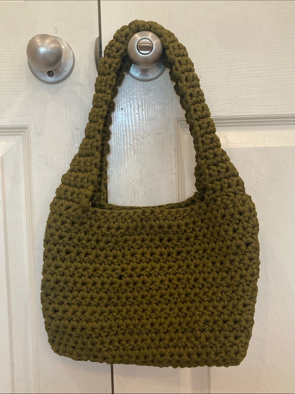 Handcrafted Olive Green Crochet Shoulder Bag - Picture 1 of 5